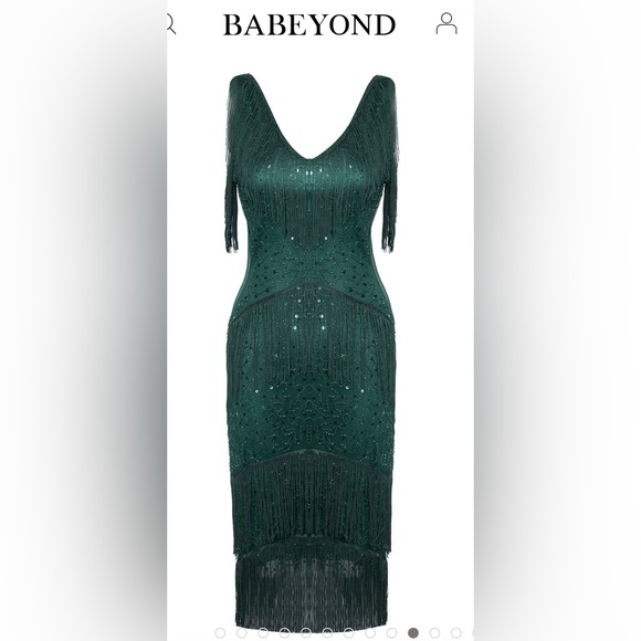 Embroidery Multi-Layered flapper style Tassel Dress in deep emerald green NWT - Picture 10 of 11